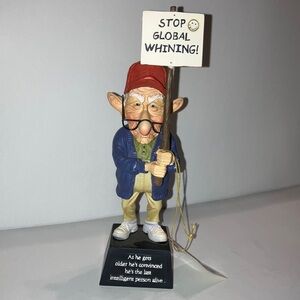 Humorous Grumpy‎ Elderly Man Sculpture with Protest Sign